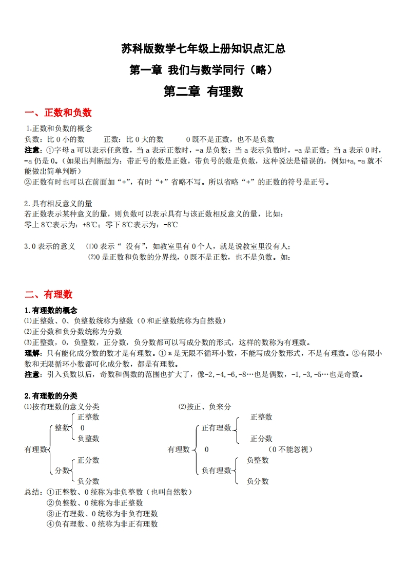 1.苏科版数学七年级上册知识点总结-梧桐生花