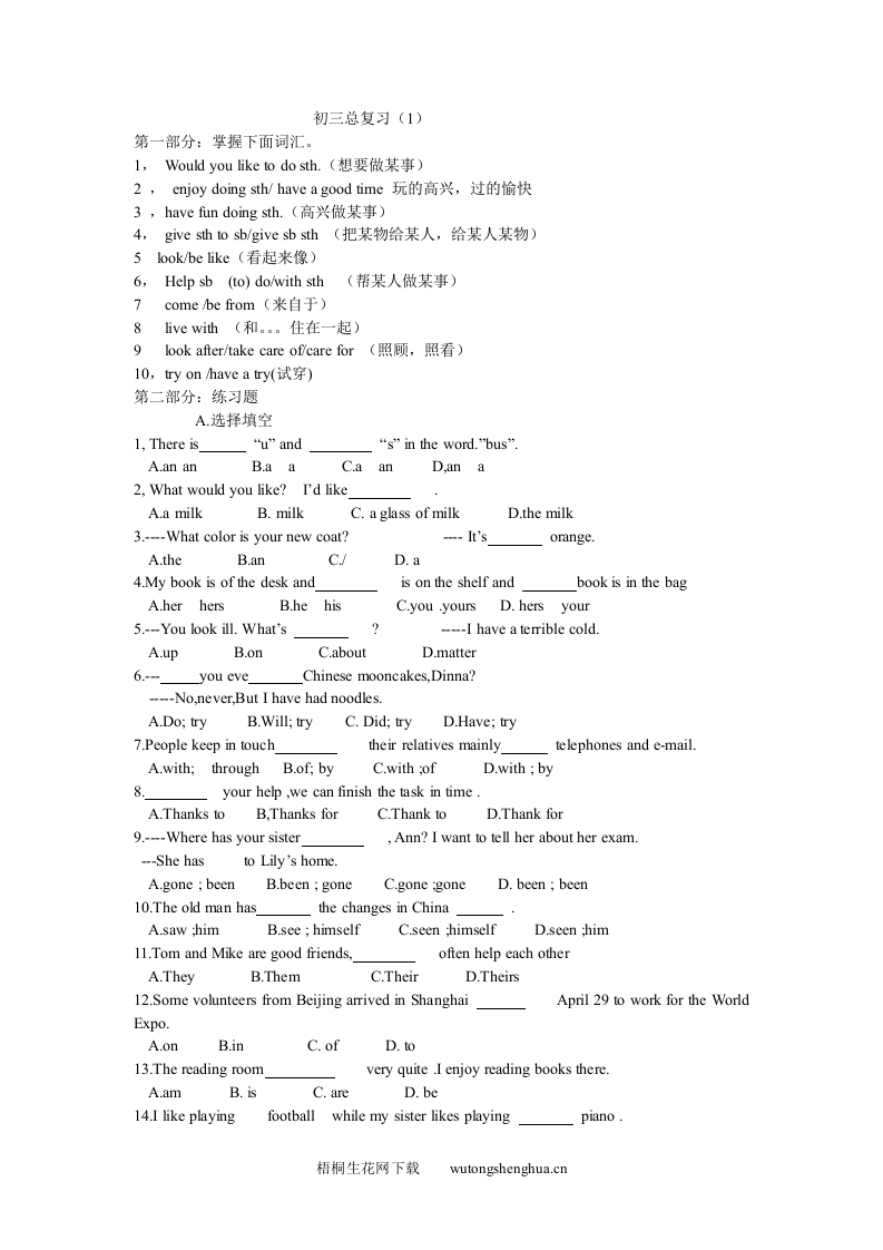 2010-2011年仁爱英语初三总复习1-梧桐生花