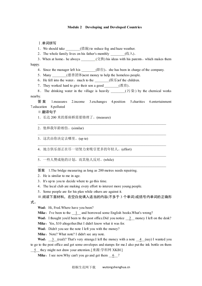 2015届外研版高考英语一轮-必修三Module-2复习题及答案解析-梧桐生花