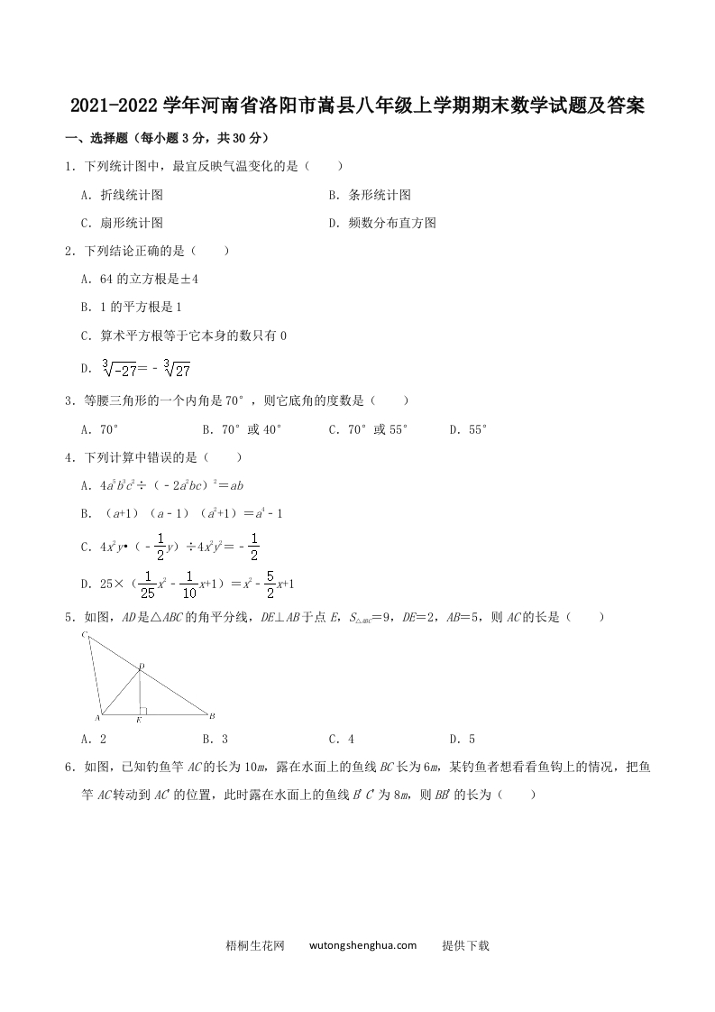 2021-2022学年河南省洛阳市嵩县八年级上学期期末数学试题及答案(Word版)-梧桐生花