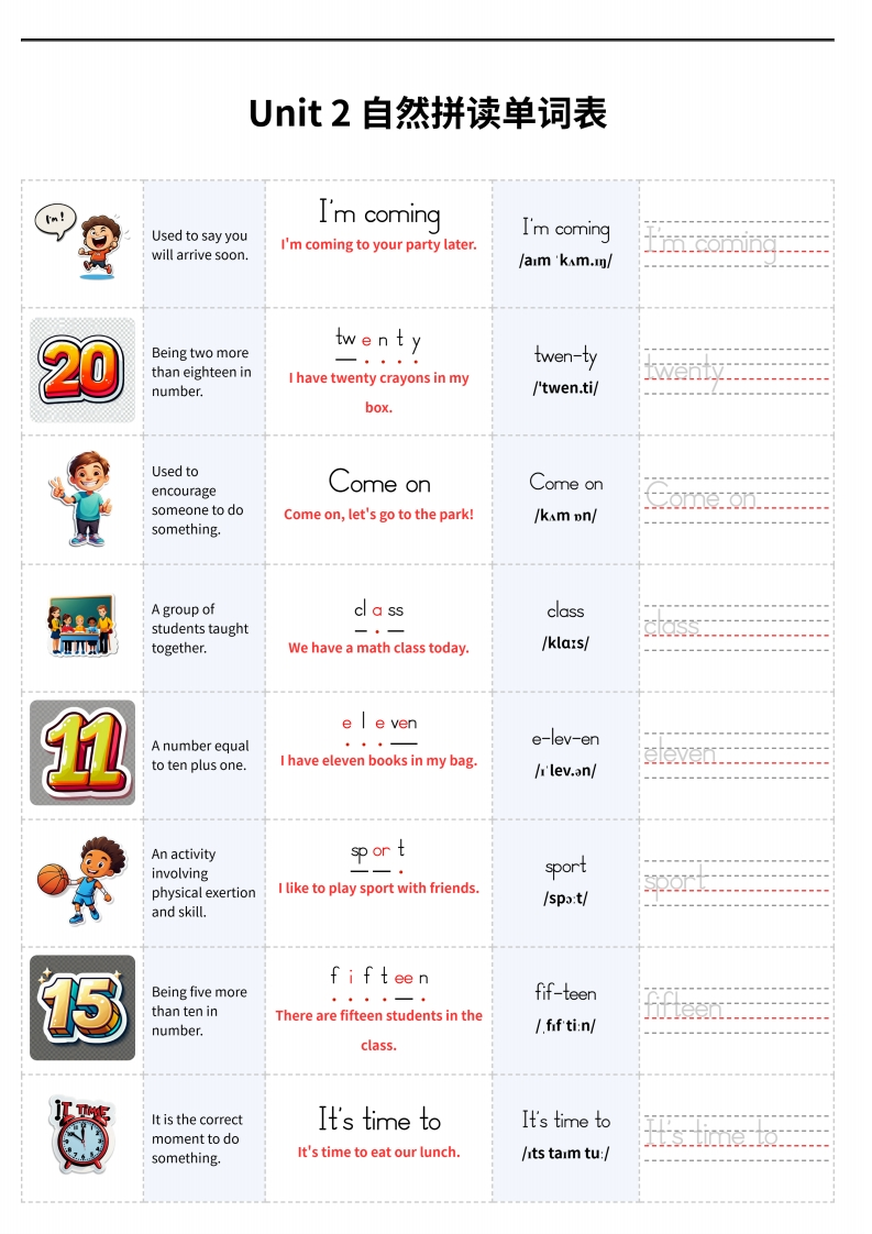 2025年秋译林版四上英语Unit2自然拼读单词表-梧桐生花