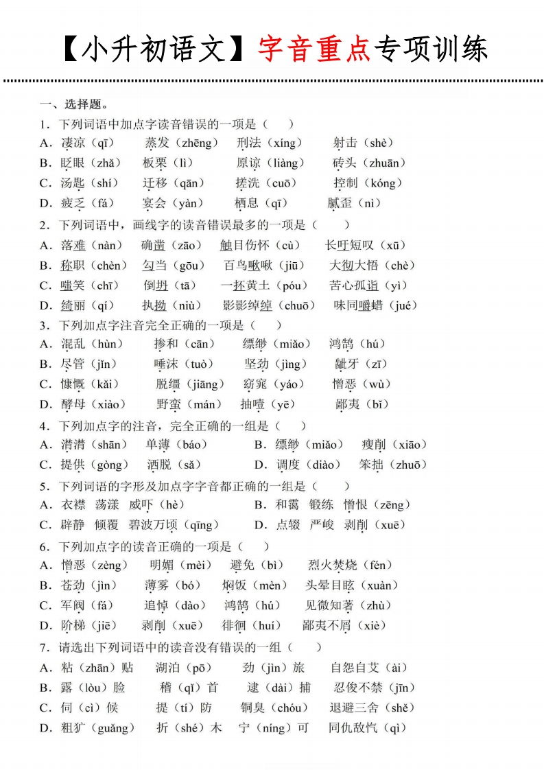 《小升初语文字音重点专项训练》-梧桐生花