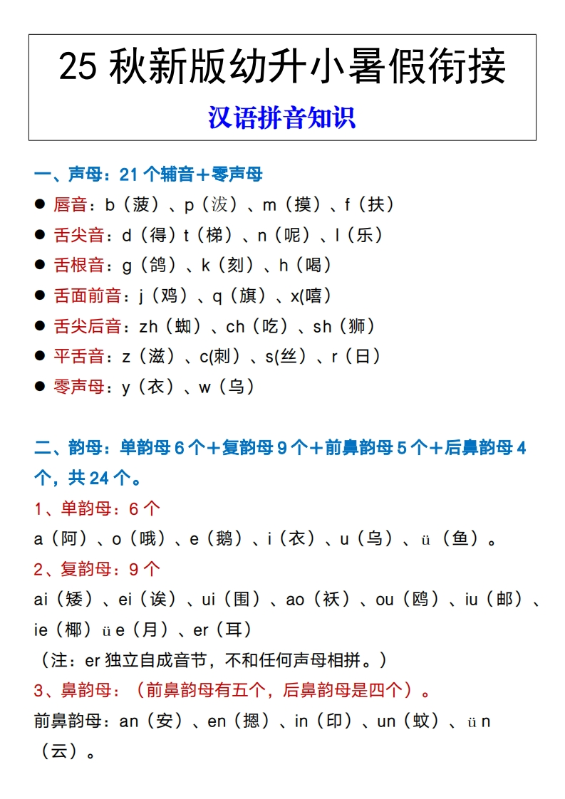 【2025秋新版】幼升小暑假衔接汉语拼音知识-梧桐生花