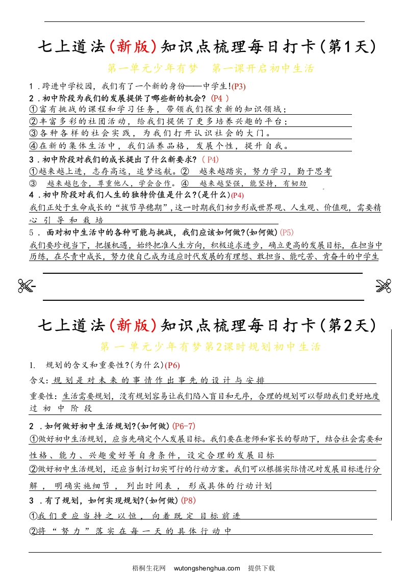 【24新版】七上道法(新版)知识点梳理每日打卡_纯图版-梧桐生花