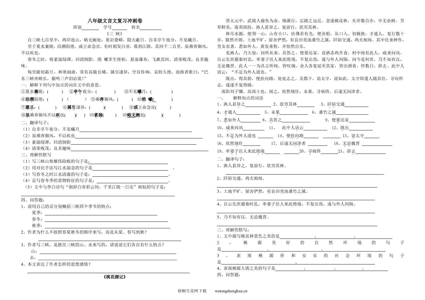 八年级文言文复习冲刺卷-梧桐生花