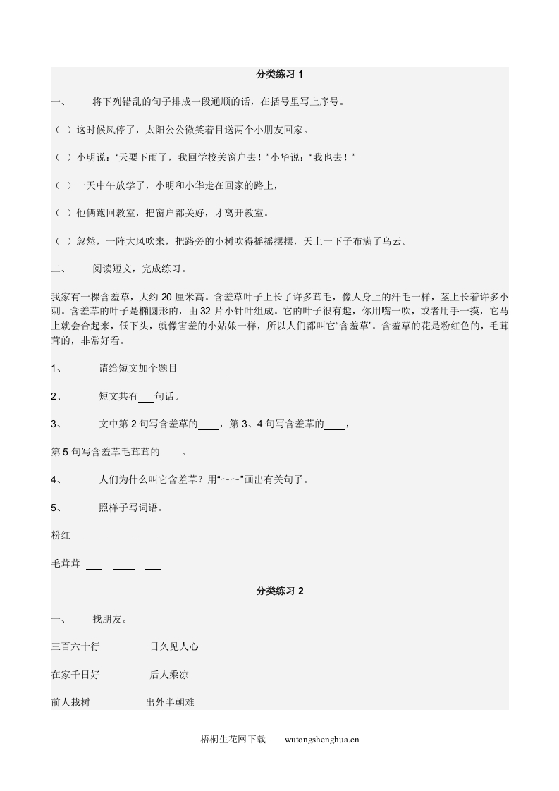 分类练习-梧桐生花