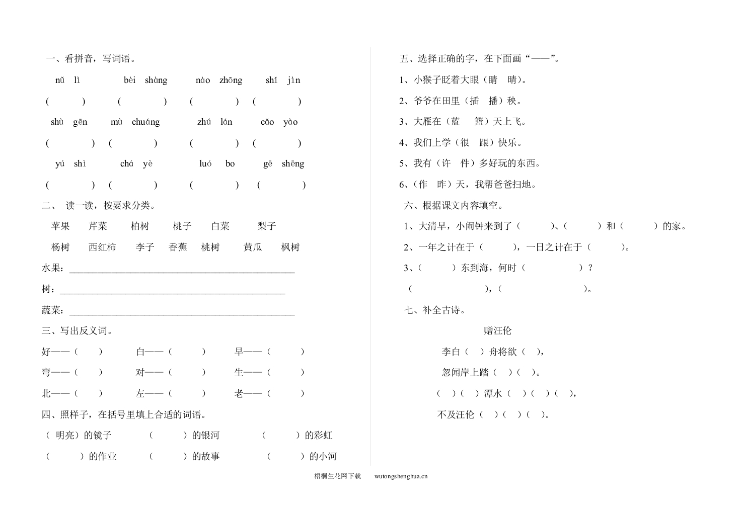 基础能力测试卷12-梧桐生花