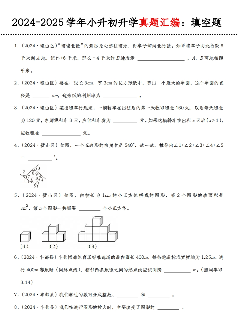 小升初人教版数学【真题汇编：填空题】-梧桐生花