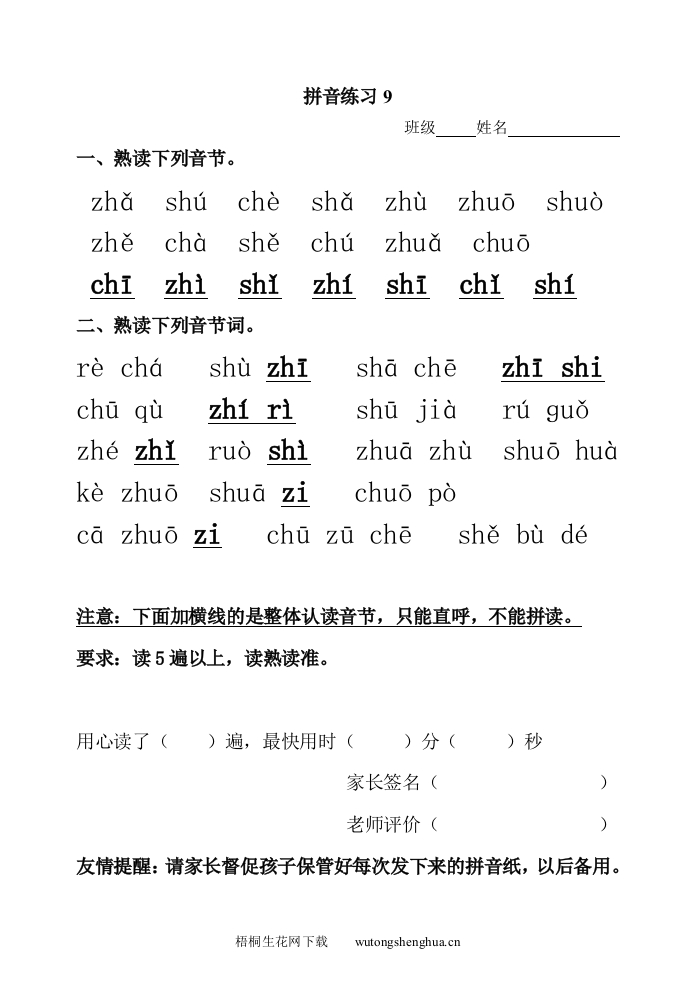 拼音zhchshr练习题-梧桐生花