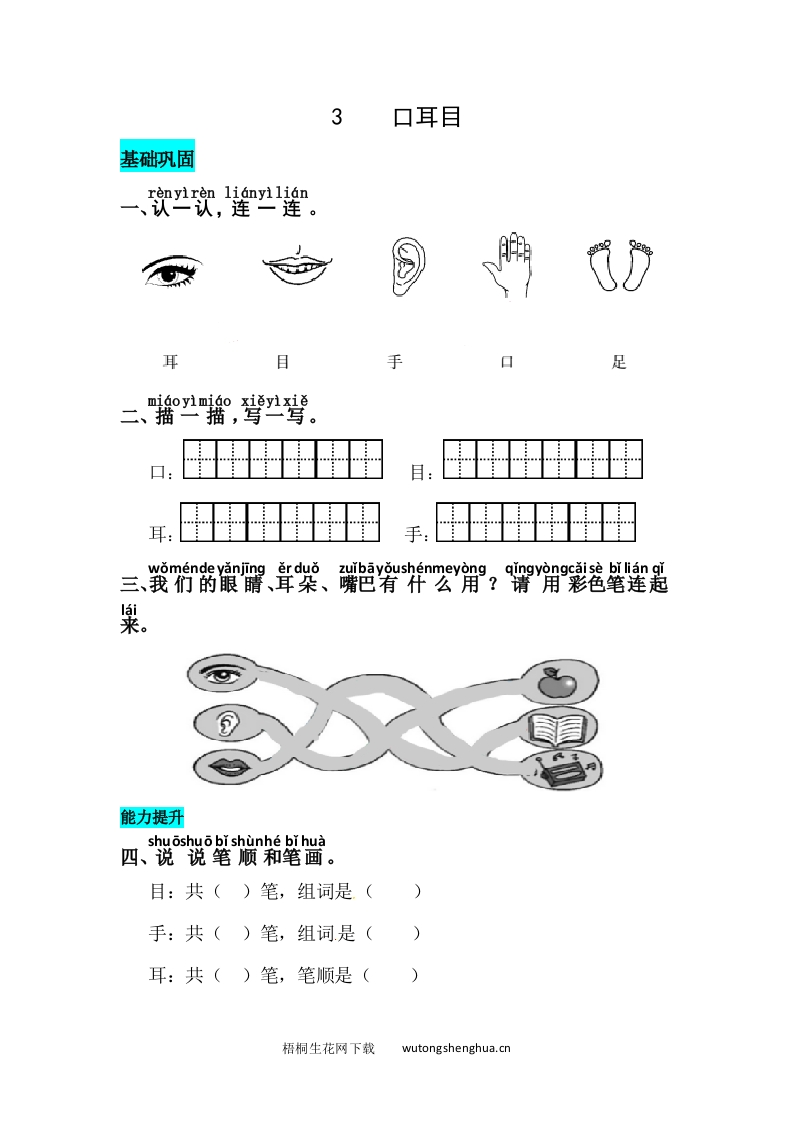 识字3----口耳目-同步练习-梧桐生花