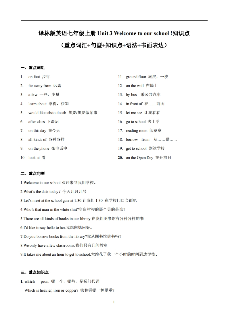 译林版英语七年级上册‬Unit3Welcometoourschool知识点_decrypted-梧桐生花
